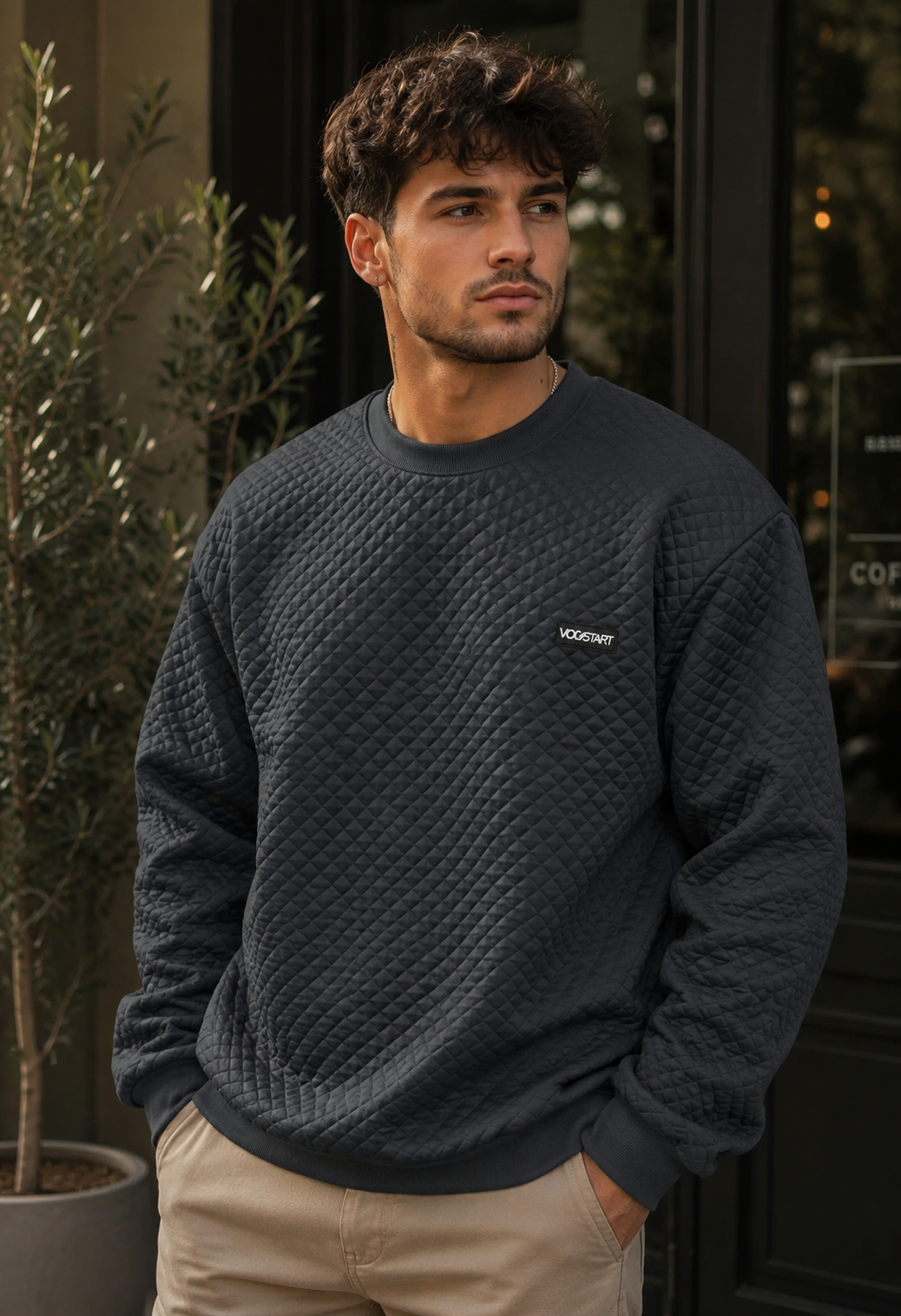Streetcore Quilted Drop-Shoulder Crewneck Sweatshirt, photo 1